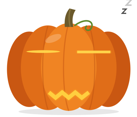 The mascot, paused. Asleep, with three z's rising.