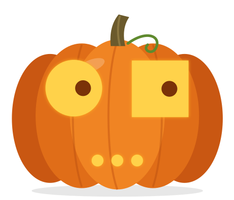 The mascot, processing. The pupils circle while three dots bounce.