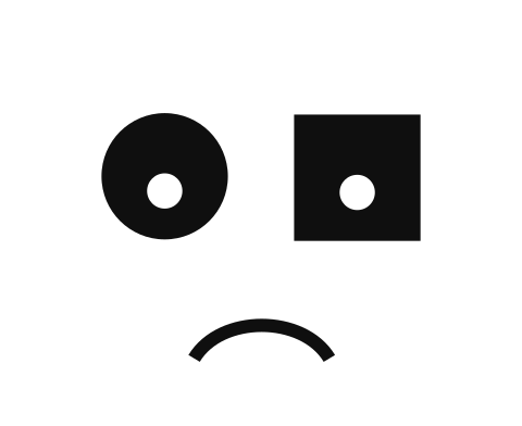 The mascot, sad. Looks down while a tear runs.